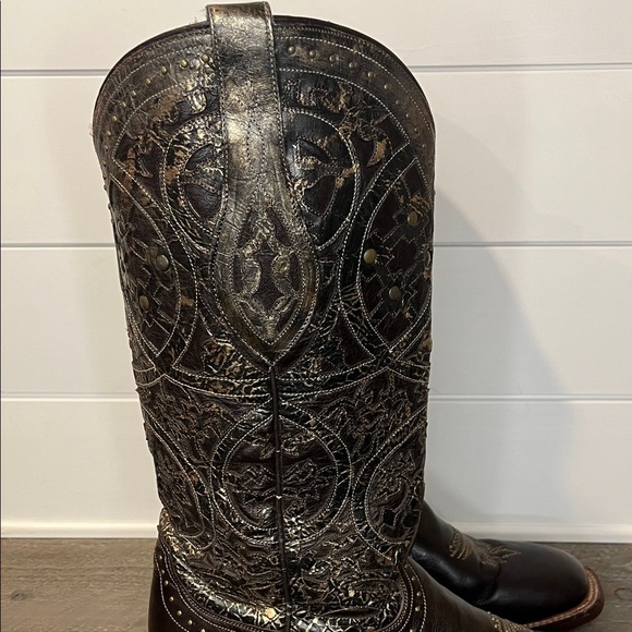 Lucchese Snowflake Brown and Gold Cowboy Boots with Intricate Detailing Size 10 - Picture 6 of 16
